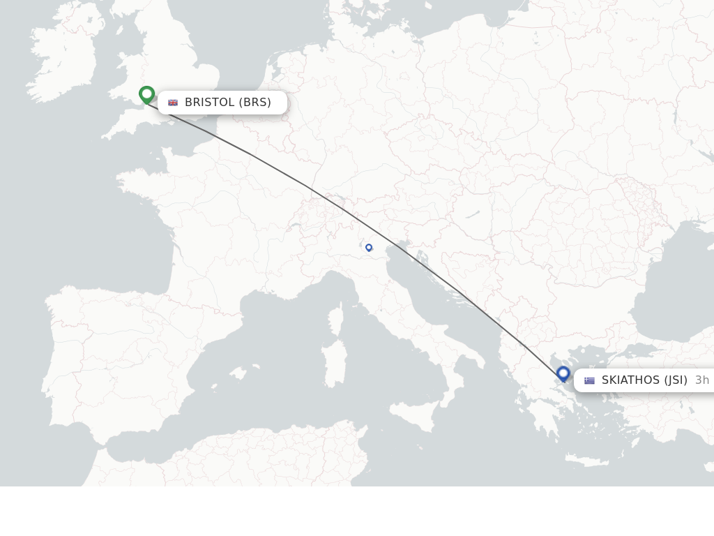Flights from Bristol to Skiathos route map