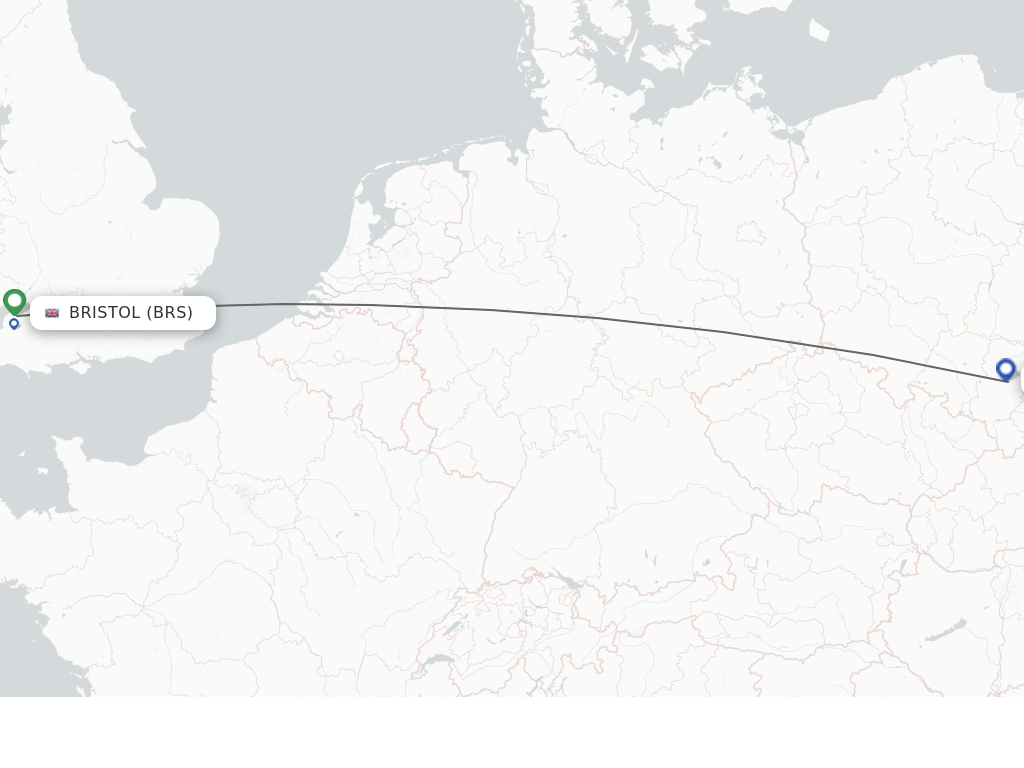 Flights from Bristol to Katowice route map