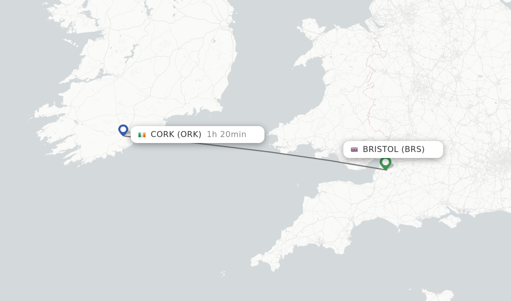 Flights from Bristol to Cork route map