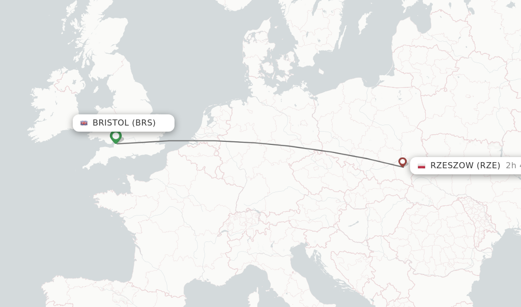 Flights from Bristol to Rzeszow route map