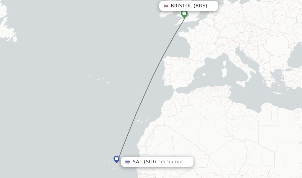 Flights from Bristol to Sal route map