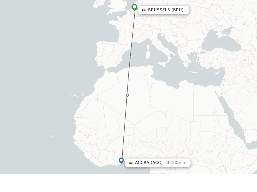 Flights from Brussels to Accra route map