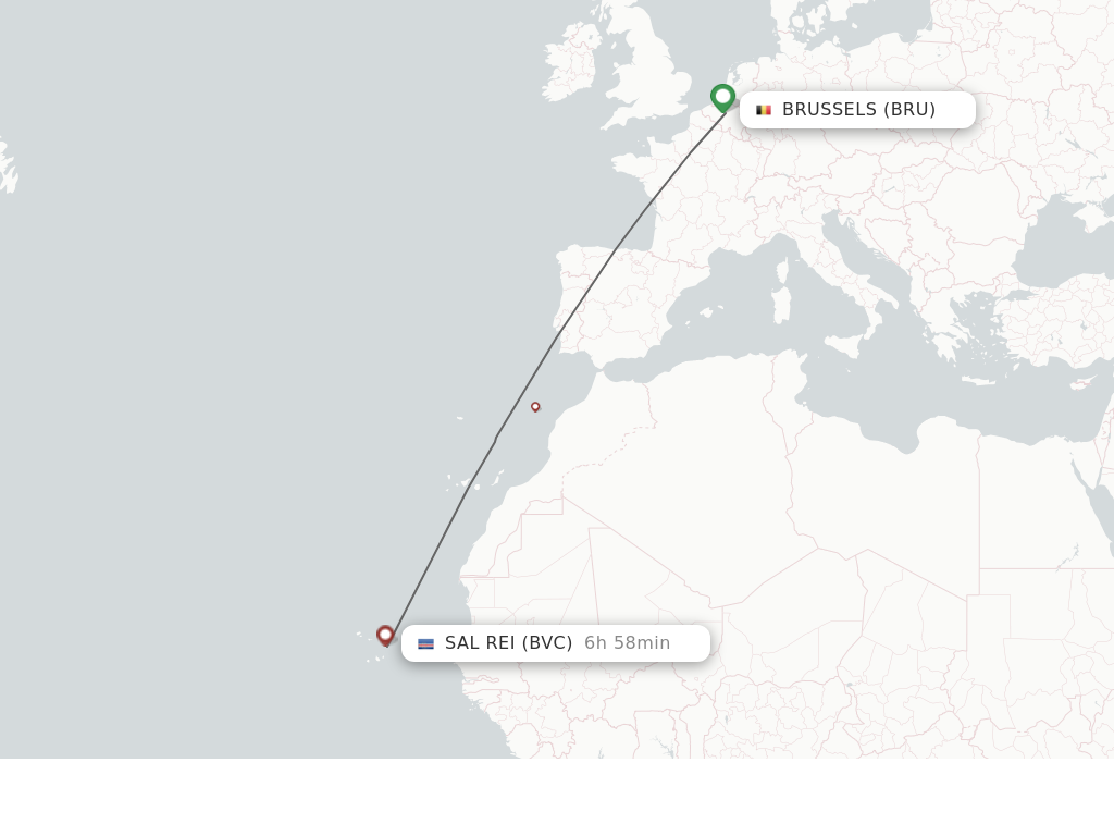 Flights from Brussels to Boa Vista route map
