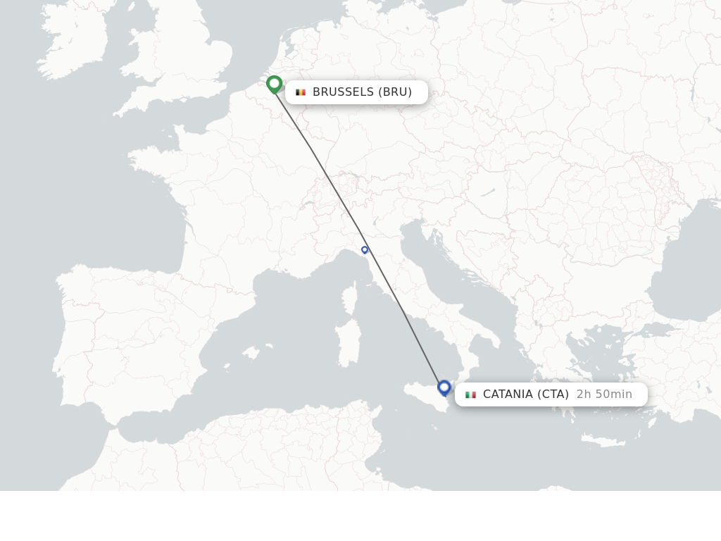 Flights from Brussels to Catania route map