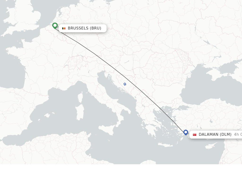 Flights from Brussels to Dalaman route map