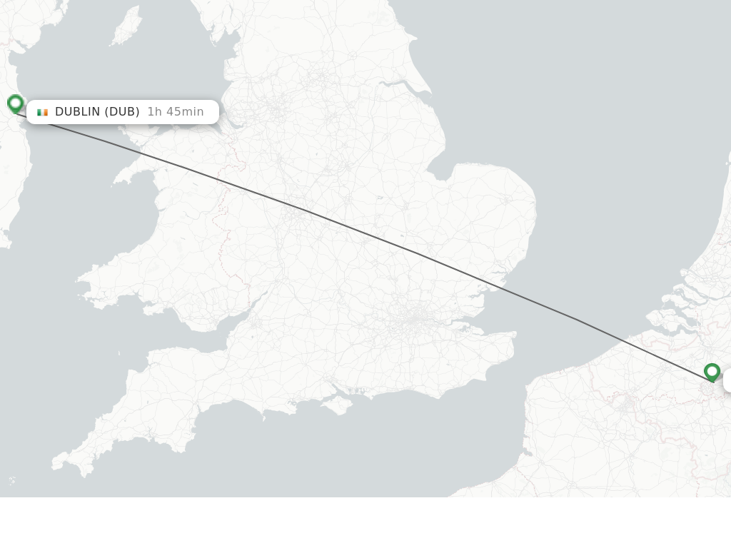 Flights from Brussels to Dublin route map