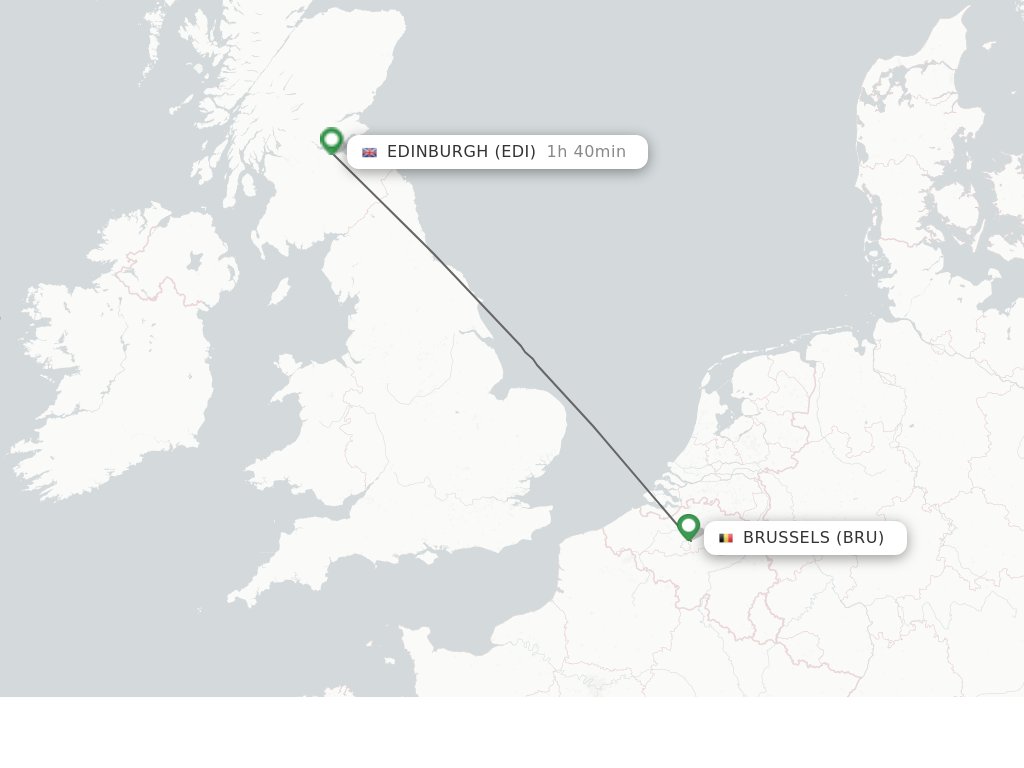 Flights from Brussels to Edinburgh route map