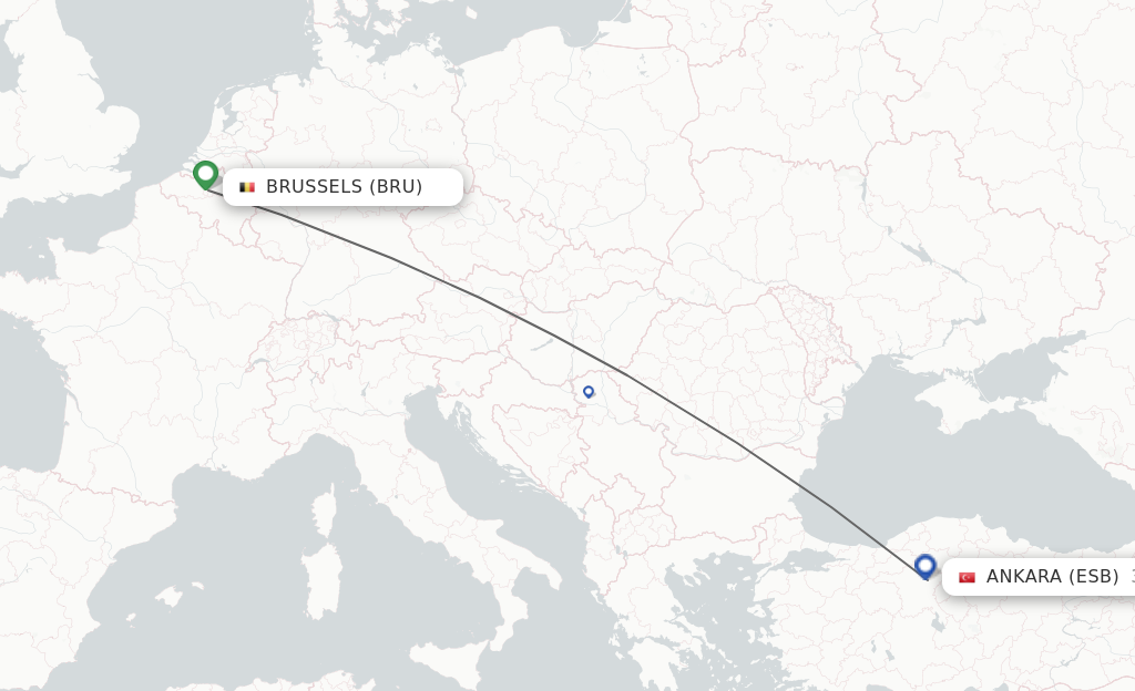 Flights from Brussels to Ankara route map