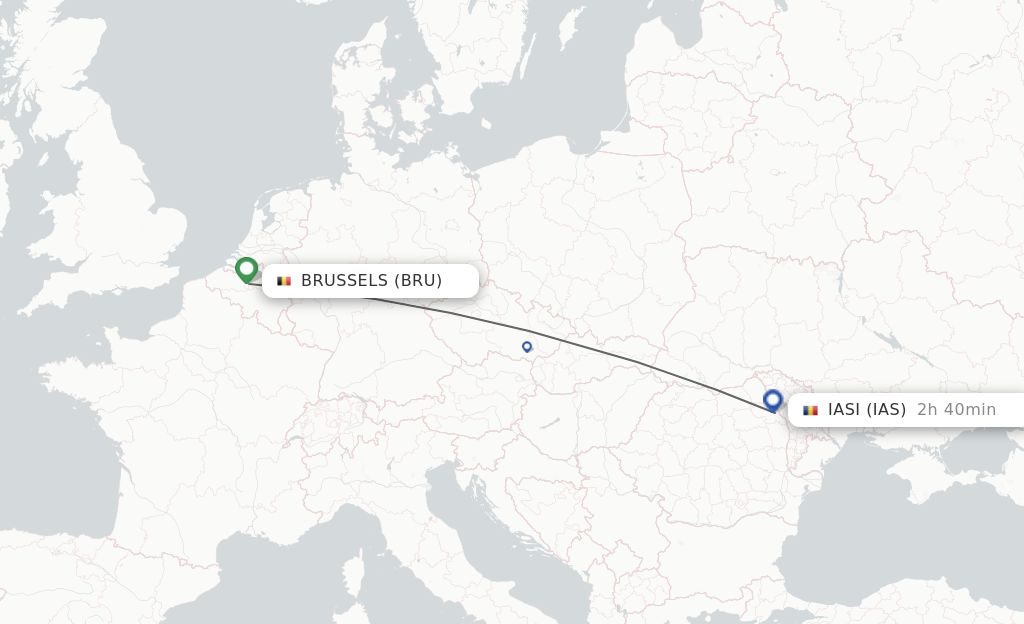 Flights from Brussels to Iasi route map