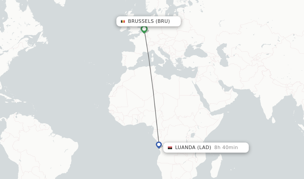 Flights from Brussels to Luanda route map