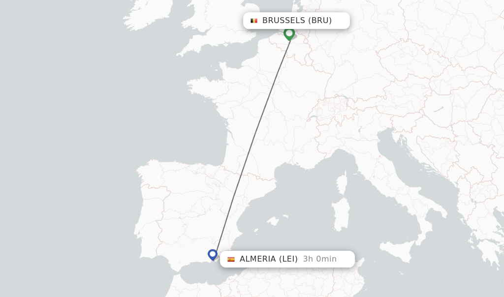 Flights from Brussels to Almeria route map