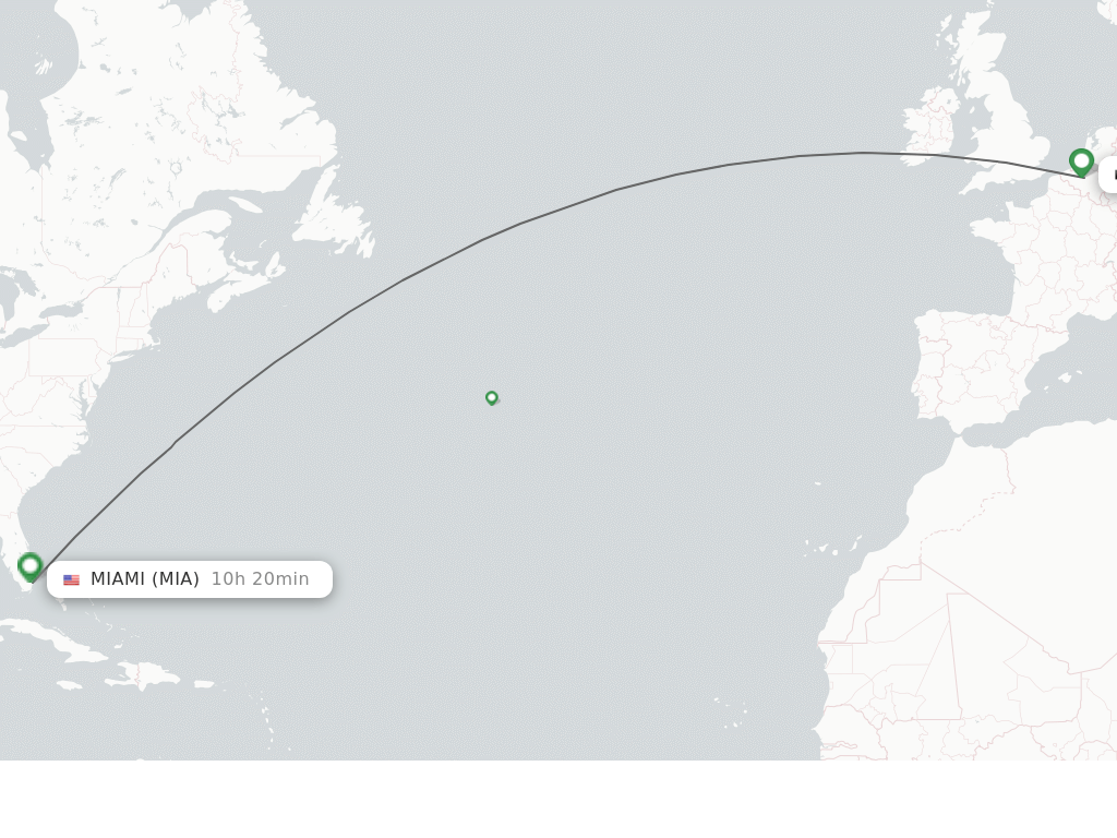 Flights from Brussels to Miami route map