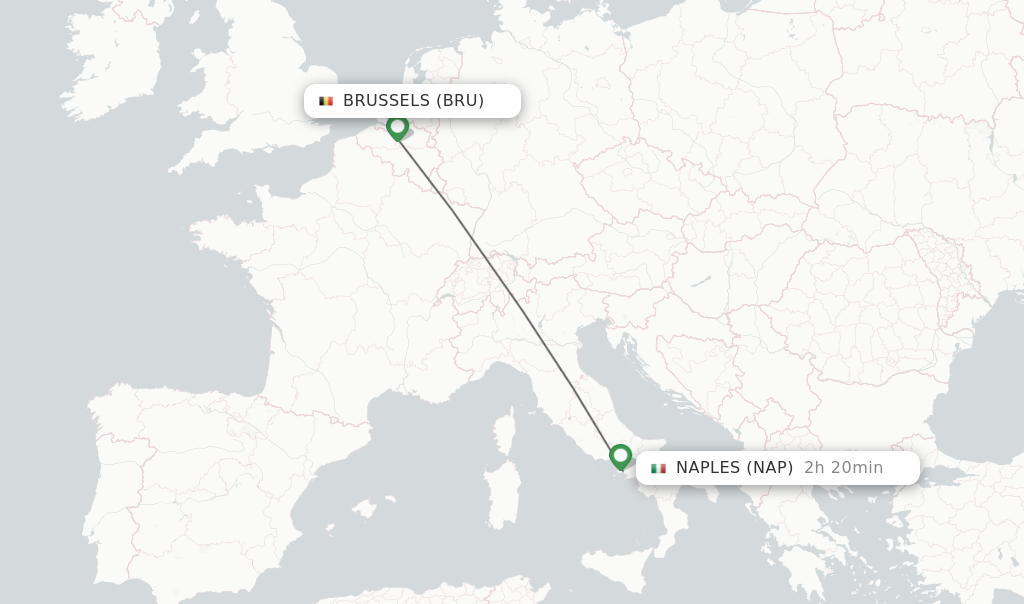 Flights from Brussels to Naples route map