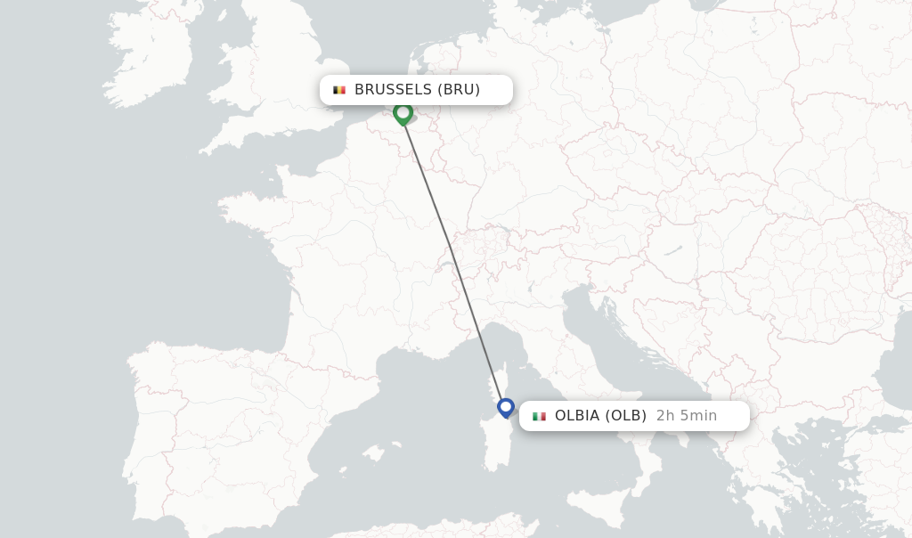 Flights from Brussels to Olbia route map