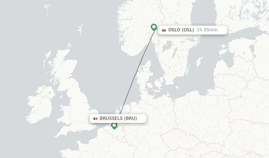 Flights from Brussels to Oslo route map