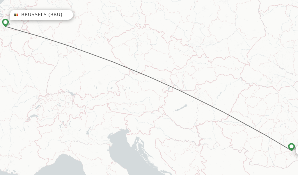 Flights from Brussels to Bucharest route map