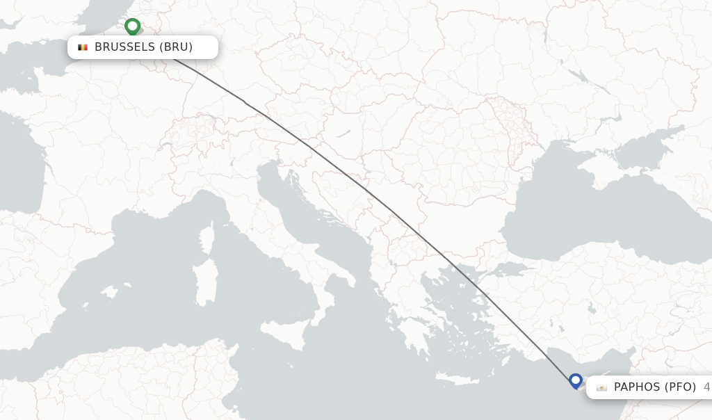 Flights from Brussels to Paphos route map