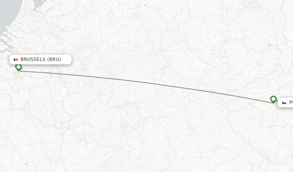 Flights from Brussels to Prague route map