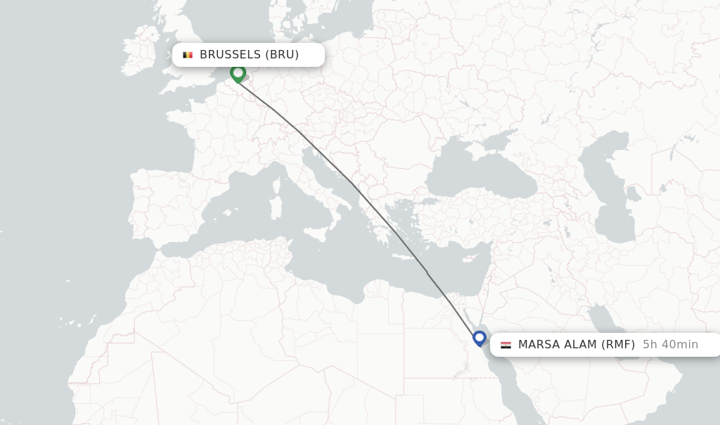 Flights from Brussels to Marsa Alam route map