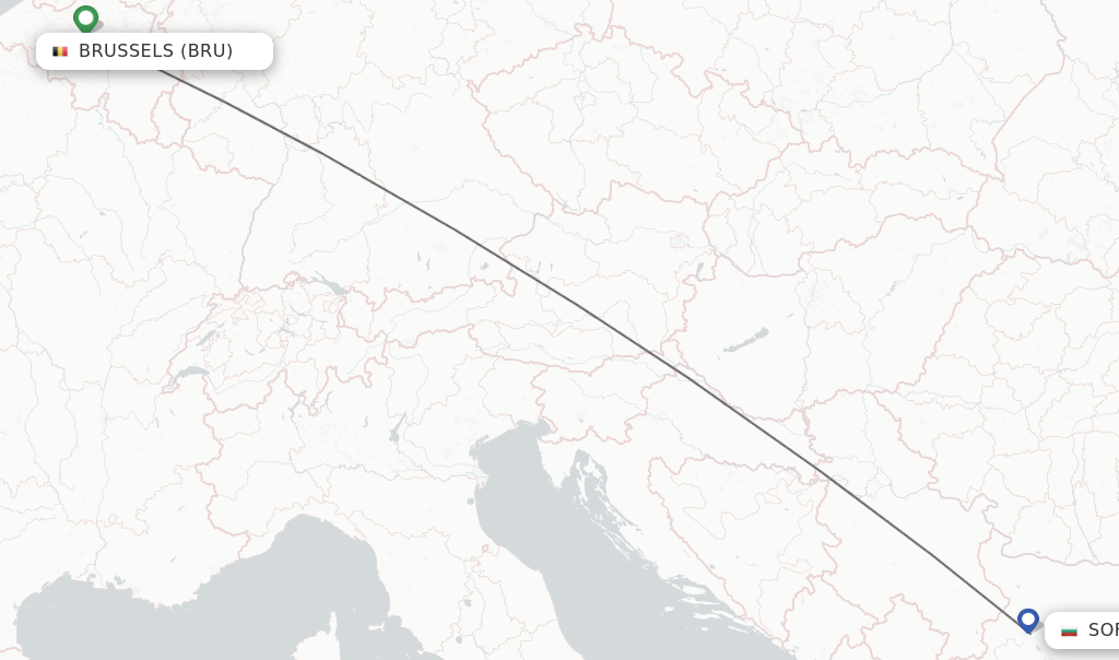 Flights from Brussels to Sofia route map