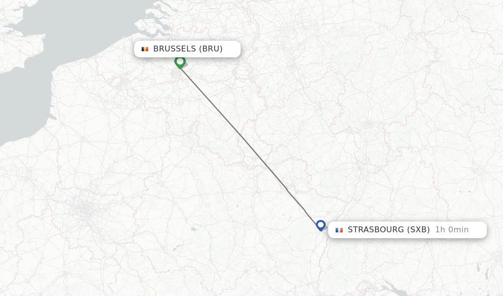Flights from Brussels to Strasbourg route map