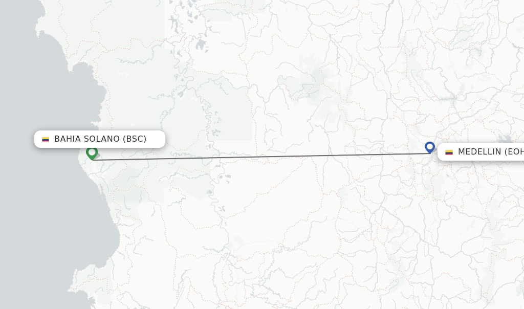 Flights from Bahia Solano to Medellin route map
