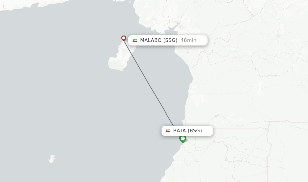 Flights from Bata to Malabo route map