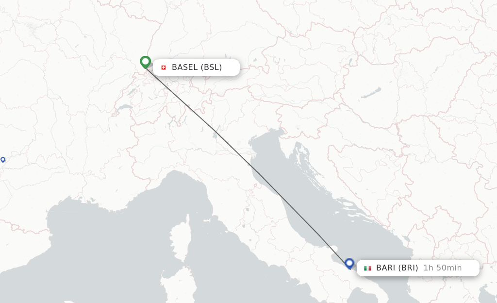 Flights from Basel, Switzerland/Mulhouse to Bari route map