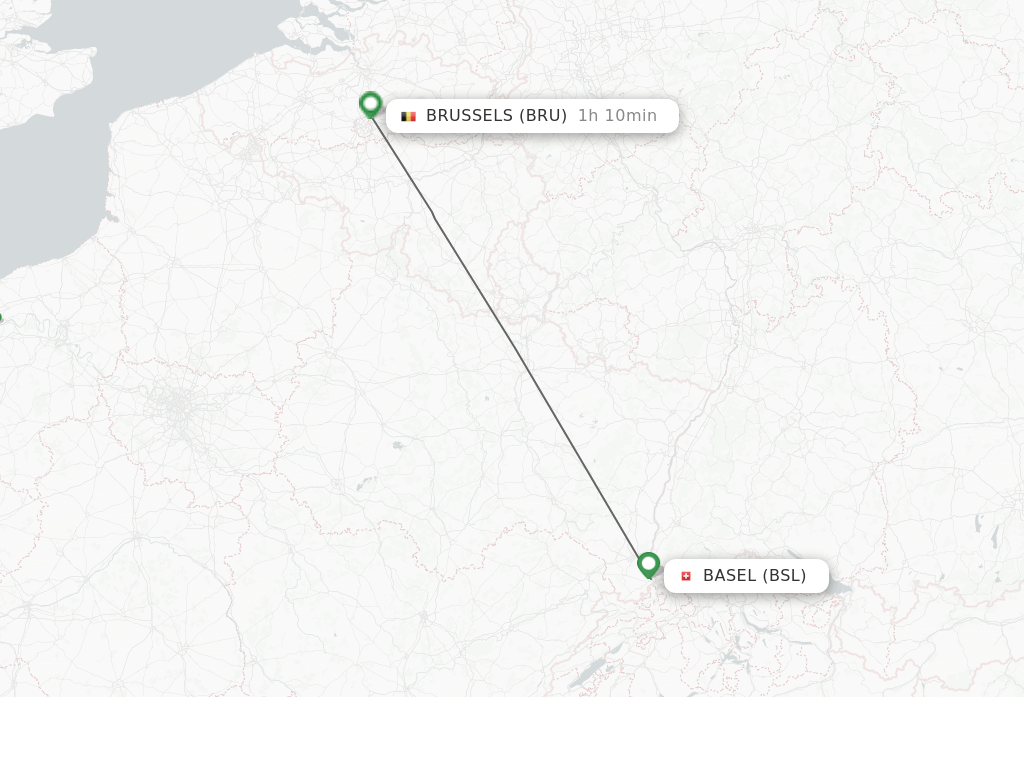 Flights from Basel, Switzerland/Mulhouse to Brussels route map