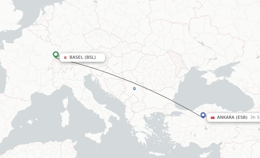 Flights from Basel, Switzerland/Mulhouse to Ankara route map