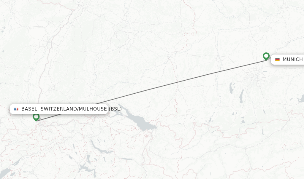 Flights from Basel, Switzerland/Mulhouse to Munich route map