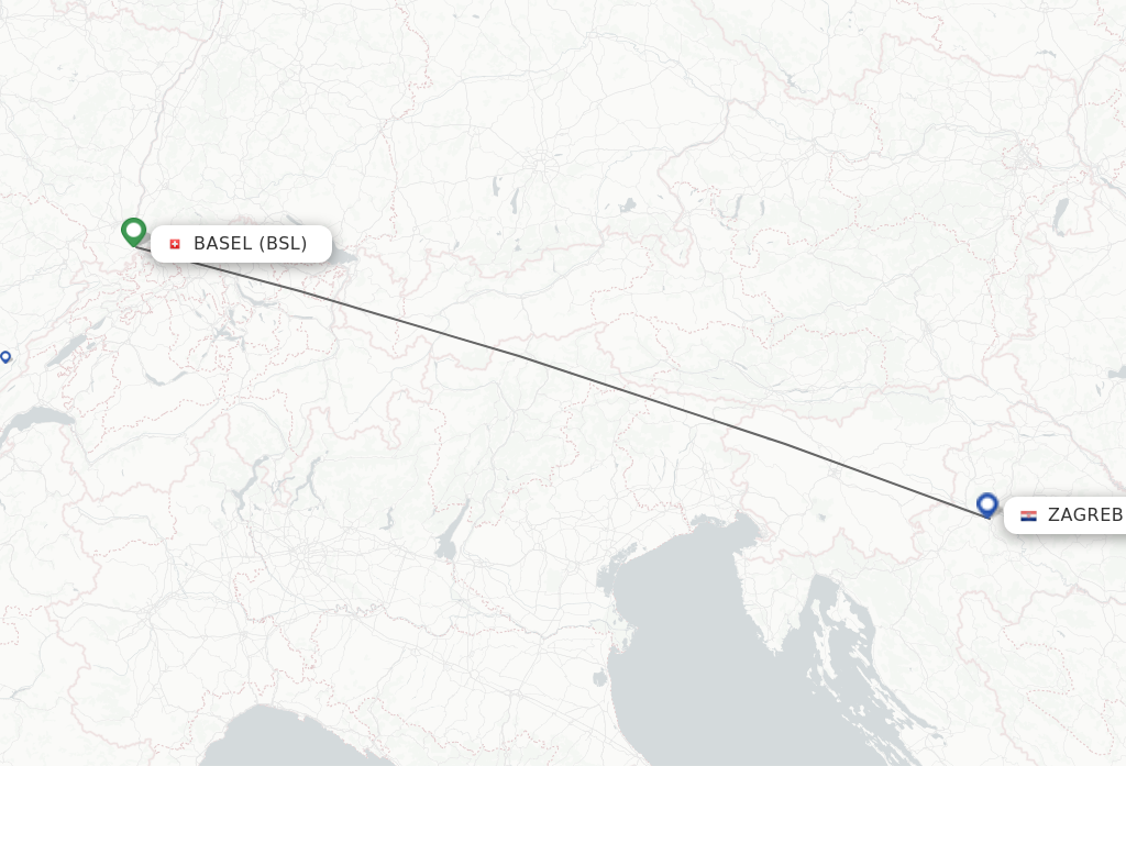 Flights from Basel, Switzerland/Mulhouse to Zagreb route map