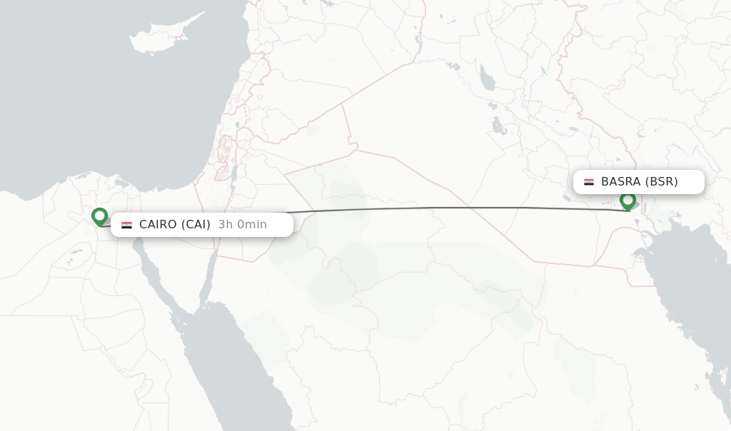 Flights from Basra to Cairo route map
