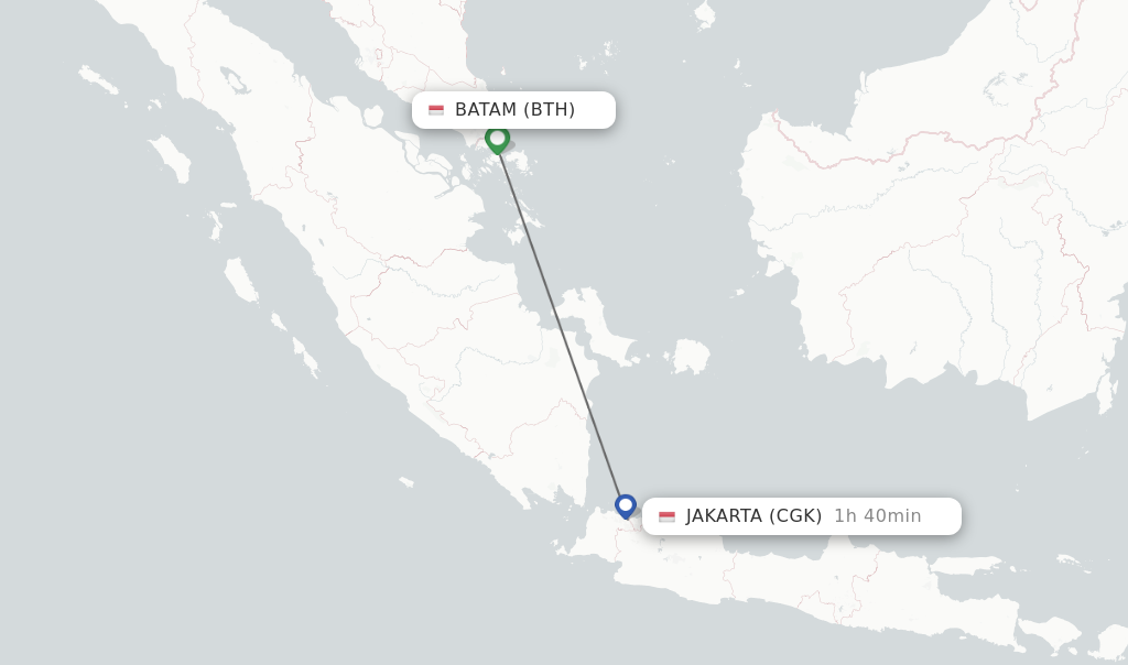 Flights from Batam to Jakarta route map