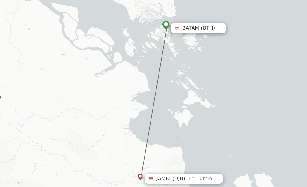 Flights from Batam to Jambi route map
