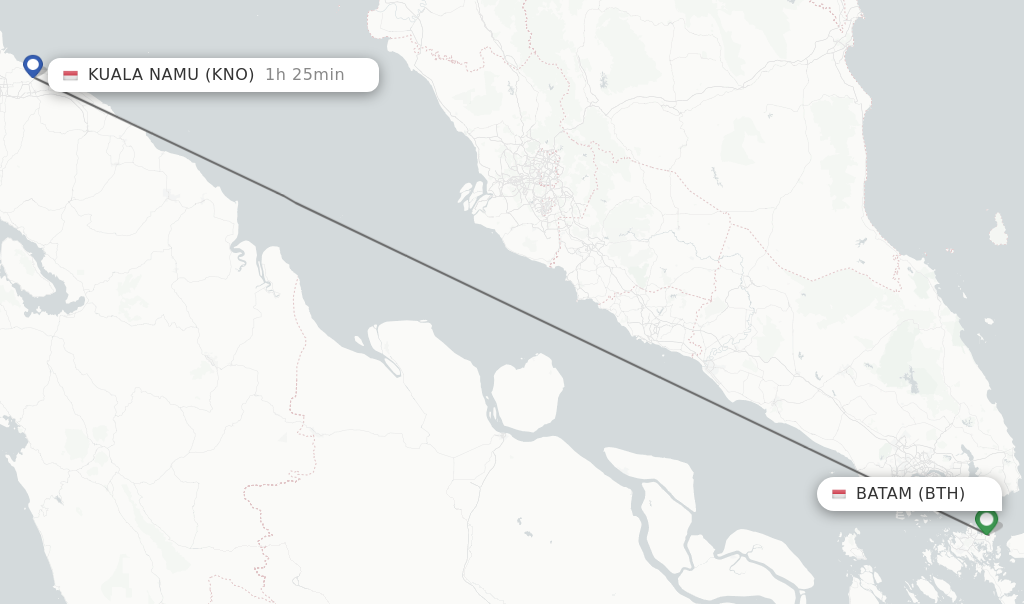 Flights from Batam to Kuala Namu route map