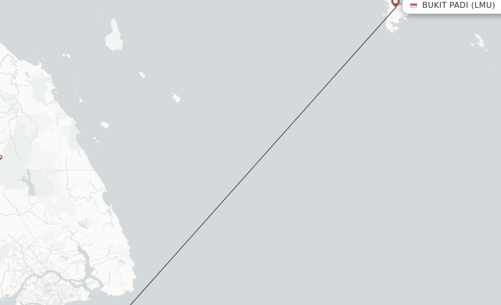 Flights from Batam to Jemaja Island route map