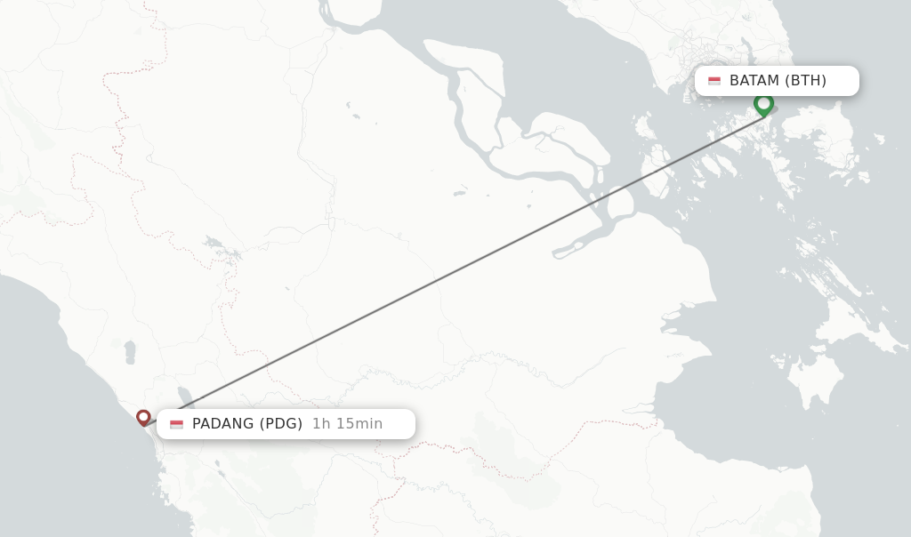 Flights from Batam to Padang route map