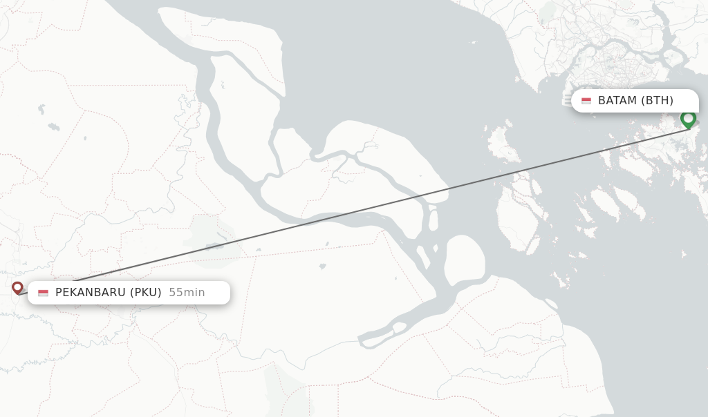 Flights from Batam to Pekanbaru route map
