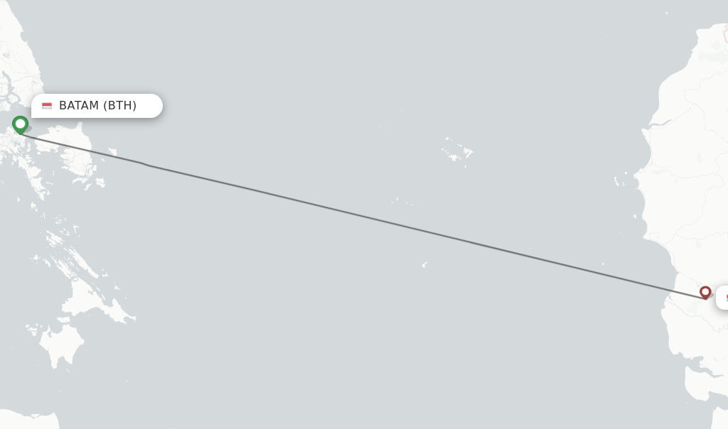 Flights from Batam to Pontianak route map