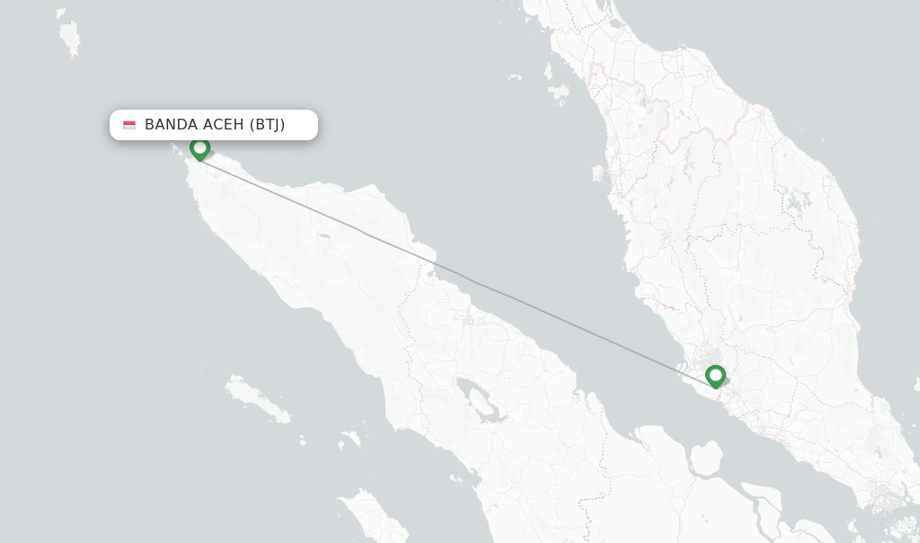 Route map with flights from Banda Aceh with AirAsia