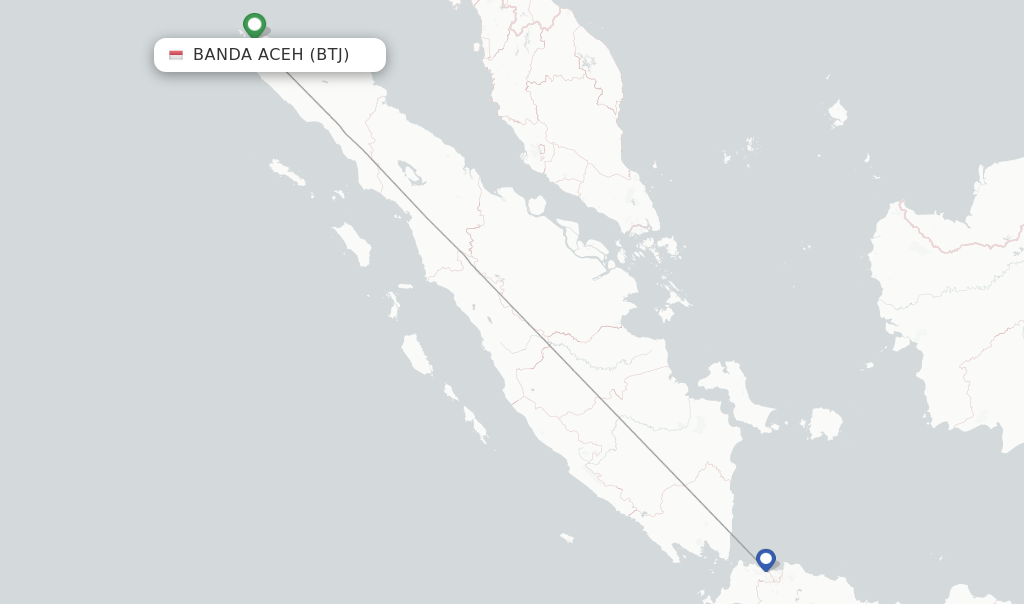 Route map with flights from Banda Aceh with Garuda Indonesia
