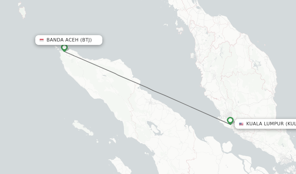 Flights from Banda Aceh to Kuala Lumpur route map