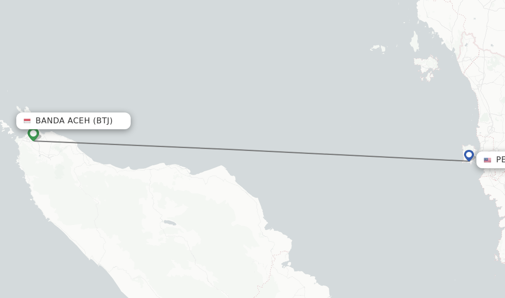 Flights from Banda Aceh to Penang route map