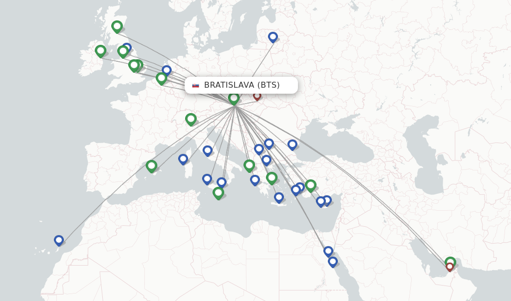 Flights from Bratislava to Naples route map