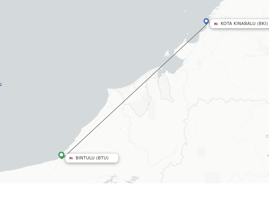 Flights from Bintulu to Kota Kinabalu route map