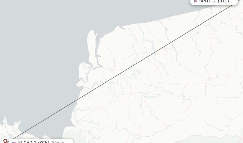 Flights from Bintulu to Kuching route map