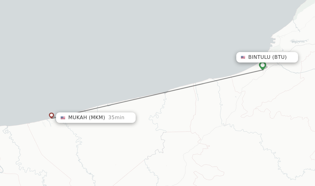 Flights from Bintulu to Mukah route map