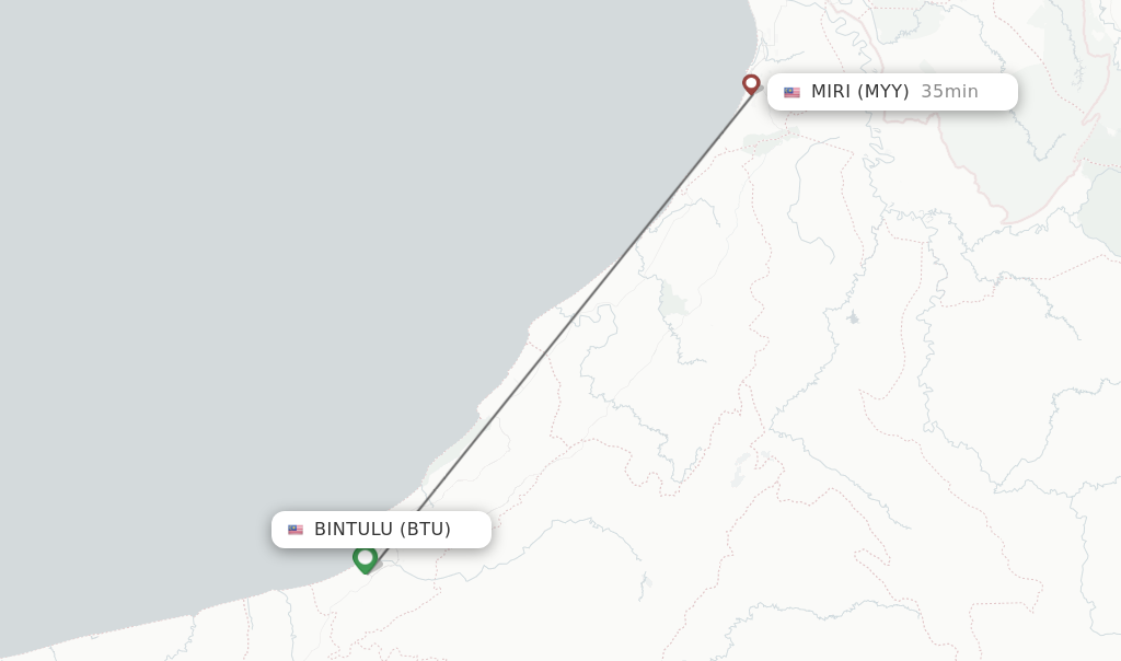 Flights from Bintulu to Miri route map