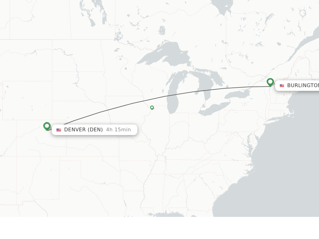 Flights from Burlington to Denver route map